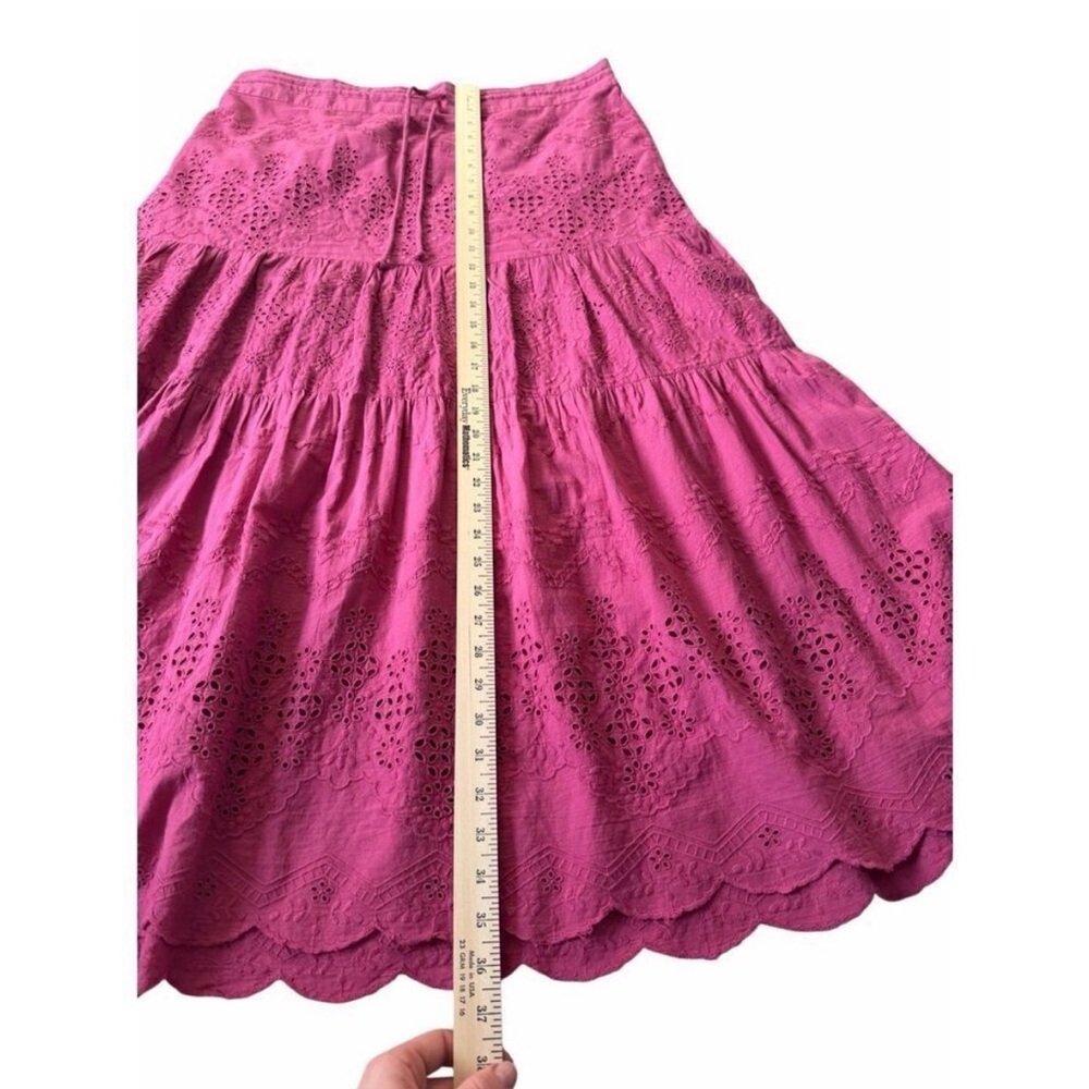 Sundance Bastilla Tiered Pink Eyelet Boho Skirt size L Fuchsia Pink - Picture 6 of 7